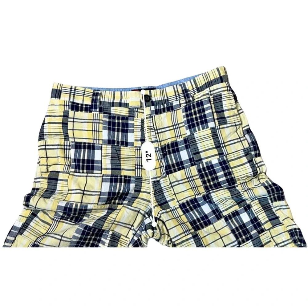 Chaps Madras Blue Yellow Plaid Cotton Shorts Casual 34 Patchwork Retro 8